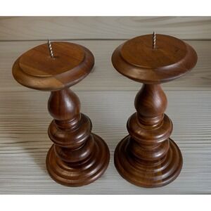 Vntg 2 Walnut Candlesticks Diversified Industries Division Independant Stave Co.